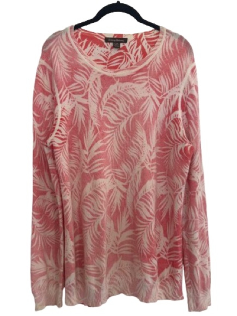 Tommy Bahama Pink White Palm Leaf Floral Pima Cotton Knit Pullover Sweater